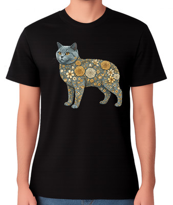 Britisch Kurzhaar Katze Illustration T-Shirt Flauschig Haustier Geschenk Unisex Tee