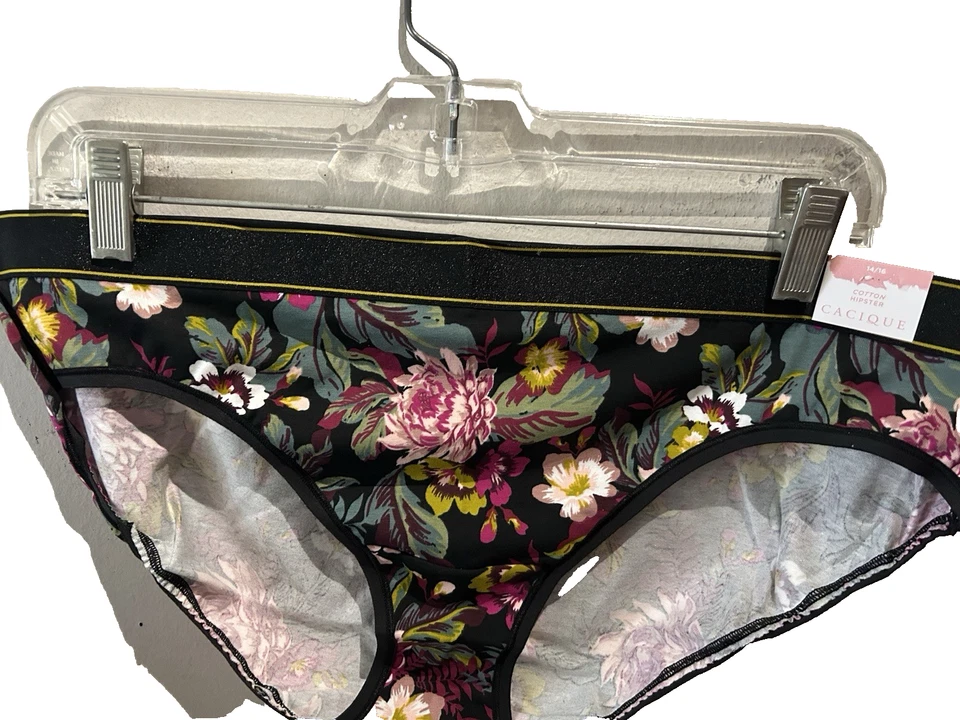 NWT Lane Bryant Black And Hot Pink Floral Cotton Blend Hipster Panties XL 14 16 - Image 3 of 4