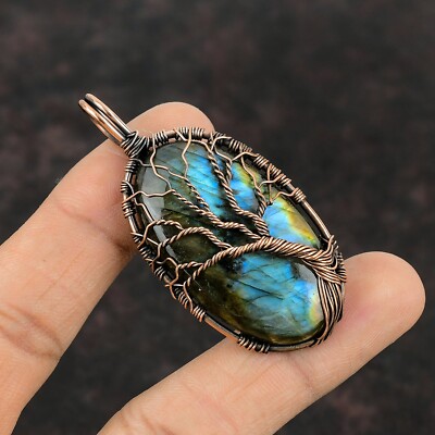 Gift For Her Copper Labradorite Jewelry Wire Wrapped Tree Of Life Pendant 2.36''