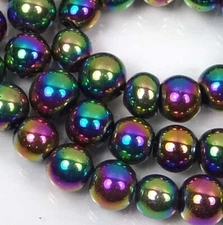 6mm Firepolish Glass Round Beads 6mm - coated Metallic Peacock rainbow (50pcs)