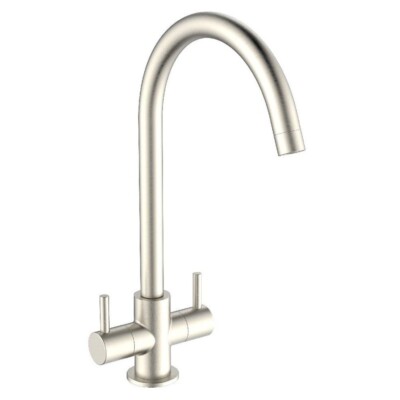 Evolution Gebürstetes Nickel Doppelhebelgriff Küchenarmatur Schwanenhals Modern