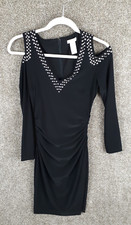 Cache Studded Bodycon Dress Womens 2 Black Long Cold Shoulder V-Neck Cocktail