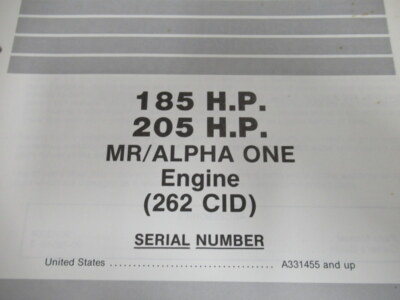 PM173 1988 Quicksilver 185/205HP Mr/Alpha 1 Engine 262CID
