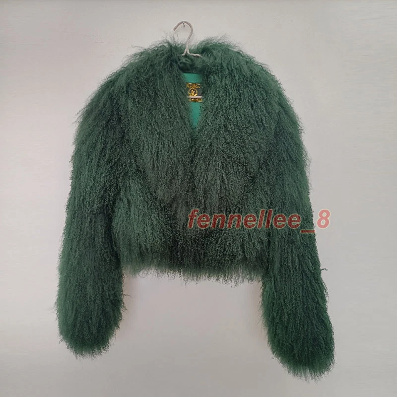 Women's Real Mongolian Lamb Sheep Short Coat Curly Fur Lapel Jacket Warm Outwear - Image 3 of 4