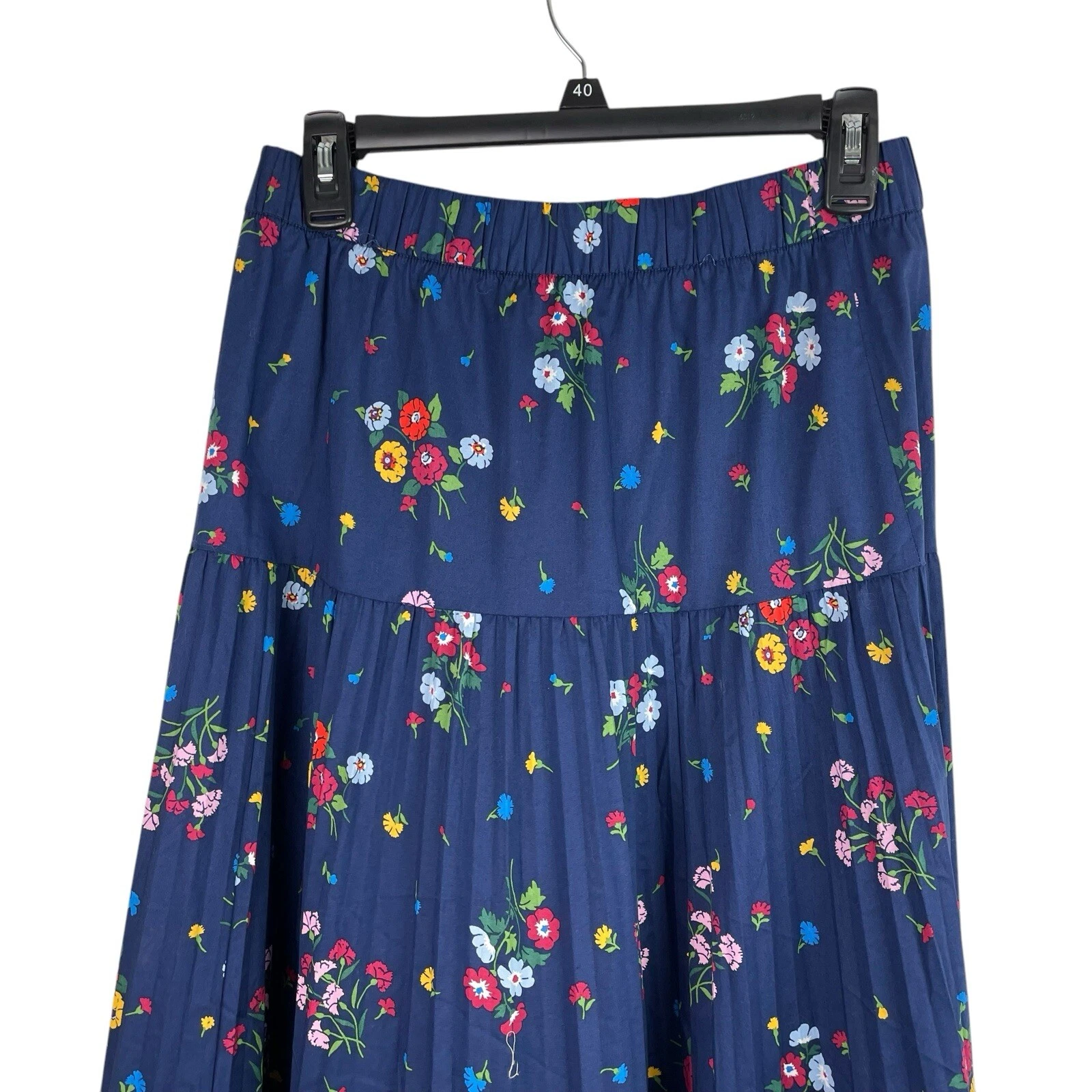 Gonna midi Kate Spade taglia media blu navy a grappolo floreale plissettata eccentrica preppy nuova