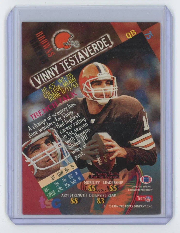 1994 Stadium Club Vinny Testaverde . #75 - Image 2 of 2