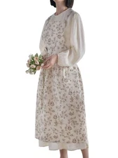 Japanese Cotton Linen Cross Back Work Apron for Women with Pockets Pinafore D...