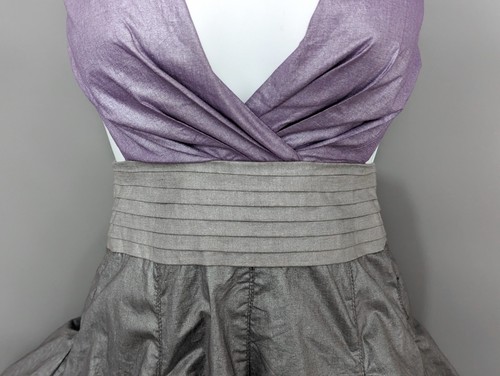 Vestido de fiesta Miso gris metálico púrpura dobladillo burbuja abullonada cuello halter espalda abierta 6 - Imagen 5 de 16