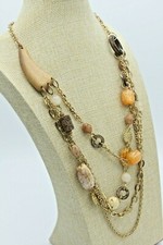 Necklace Earth Wood Sharks Tooth Beaded Chain