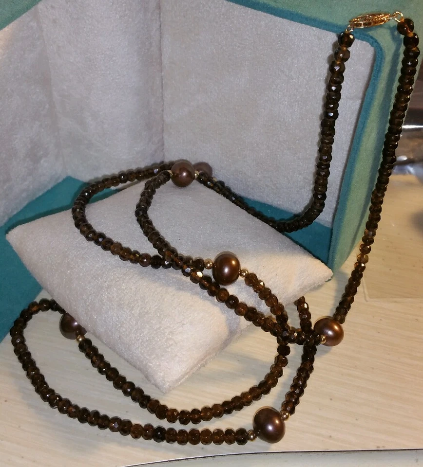 Collar Ross Simons 14k Oro Amarillo Topacio Marrón Chocolate Perla 36" Hilo Único