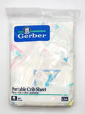 Vtg. 1993 Gerber Portable Crib Sheet 24''x38'' Pastel Colors Rabbits Triangles NIP