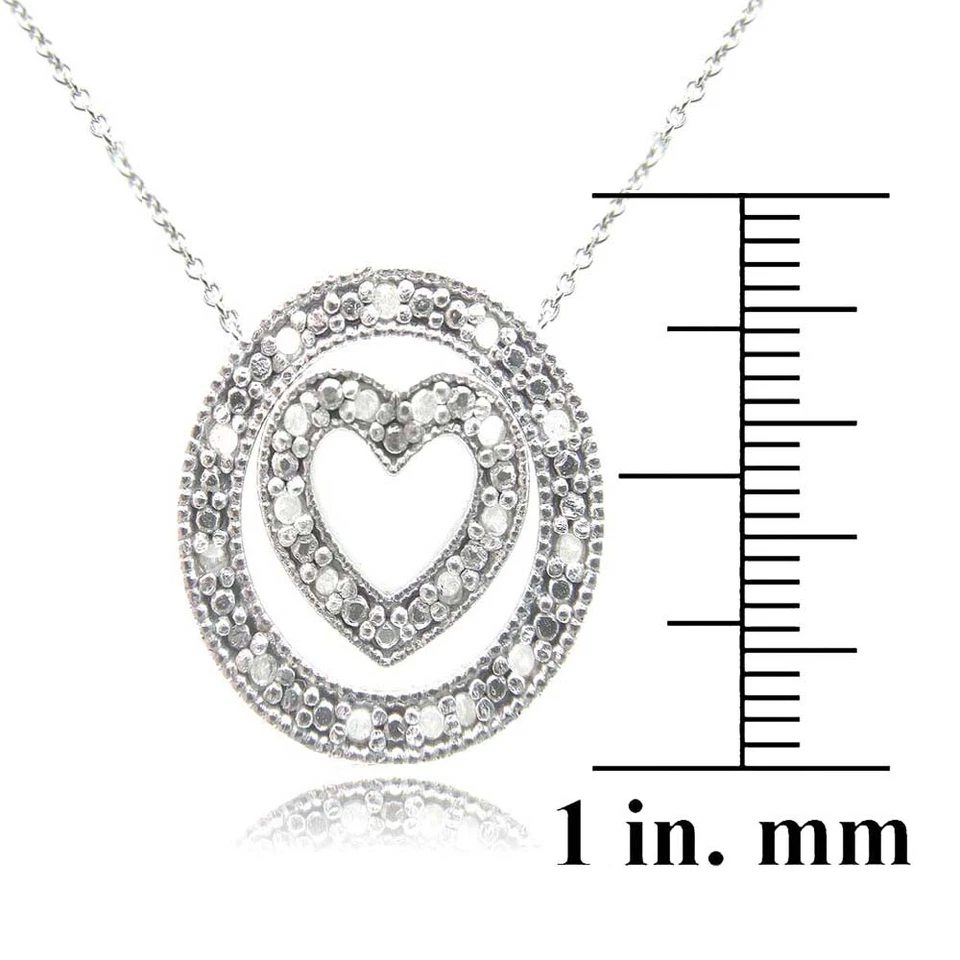 Collar de plata 925 de 1/5 quilates con diamantes 3 en 1 corazón y círculo, 18" Foto 3 de 3