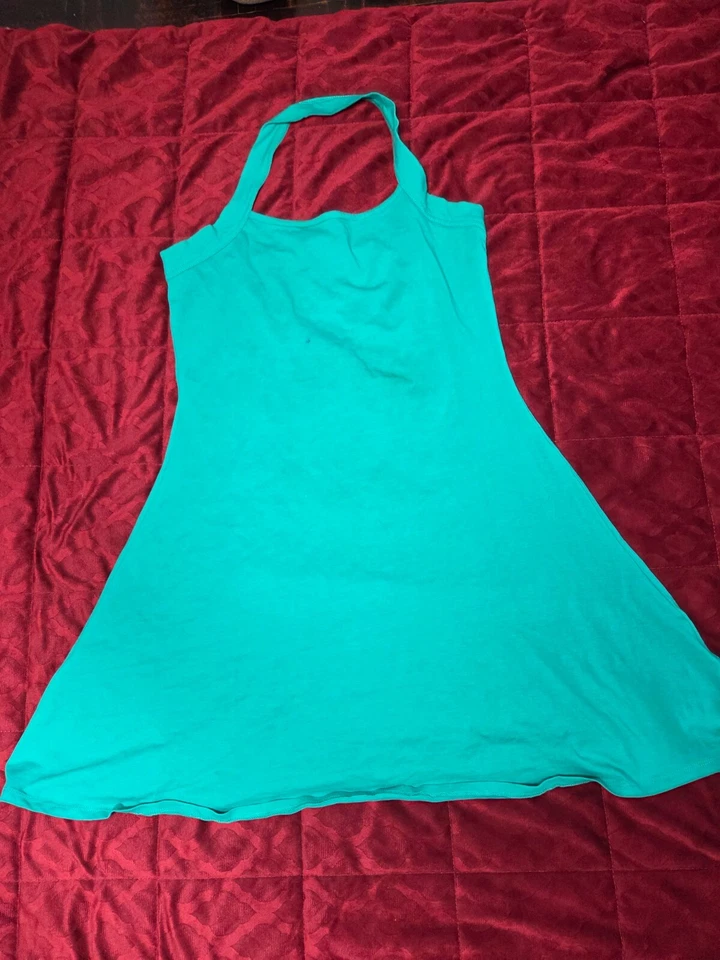 Vestido midi halter verde para mujer acampanado línea A sin mangas verano solero mediano Foto 2 de 4