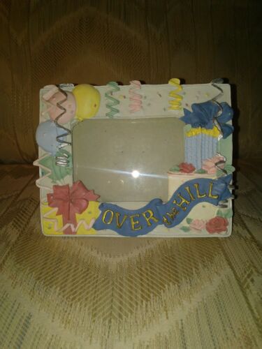 Over The Hill Picture Frame 3.5x5 In Hand Painted Balloons Birthday Cake Gifts - Picture 1 of 5