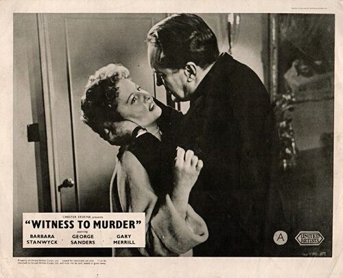 WITNESS TO MURDER ORIGINAL LOBBY CARD BARBARA STANWYCK GEORGE SANDERS 1954 - Bild 1 von 1