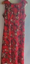 Womens Dress Allison Che Size 12 Sleeveless Dark Red Black and Tan Florals 