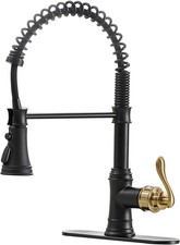 BWE Black and Gold Kitchen Faucet with Pull down Sprayer Single Handle High Arc