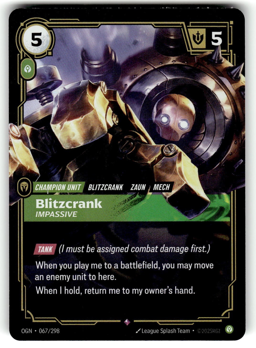 2025 League of Legends - Origins Card OGN-067 Rare Blitzcrank, Impassive Foil