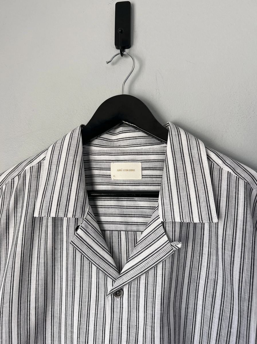Aime Leon Dore Striped Leisure Shirt - Size Large - Black White