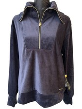 Halston Heritage Navy Velour Corduroy Half-Zip Pullover Top -  NWT - Size M