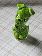 Vintage Puppy Dog Figurine Green Ceramic MCM Kitschy ? Texturized 3.5" Tall