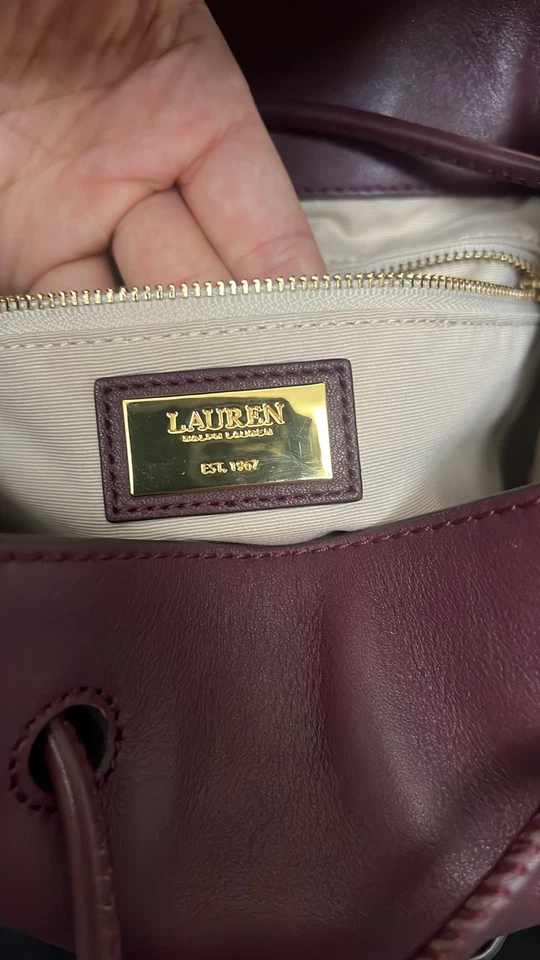 RALPH LAUREN Leather Medium Winny Drawstring Bucket Backpack Garnet Red $375 NWT - Image 4 of 4