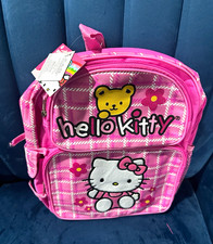 Hello Kitty Girls Small 12 Pink/White Plaid Polyester Backpack Zip Adjustable