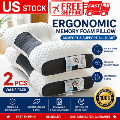 2 Pcs Ergonomic Neck Pillow Help Massage Soft Adjustable Sleeping 100% UPGRADE
