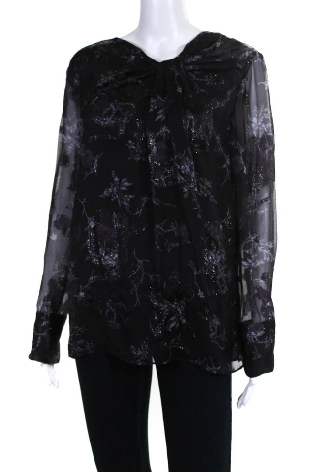 Женская зимняя блузка Grey Jason Wu с цветочным принтом узел шелк фиолетовый размер 4 11602044 - Изображение 2 из 4