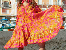 ANTICA SARTORIA 2026 PINK ORANGE 5 BUTTON CORAL ARABESQUE DRESS NWTOS TO XXL