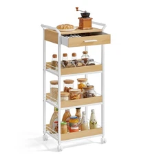 Storage Cart, 4-Tier Rolling Utility Cart with Table Top, Handles, 4 Lockable...