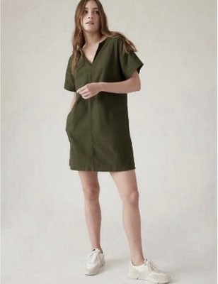 Athleta Womens Farallon Dress Size XS Shift Short Sleeve Pockets Aspen Olive