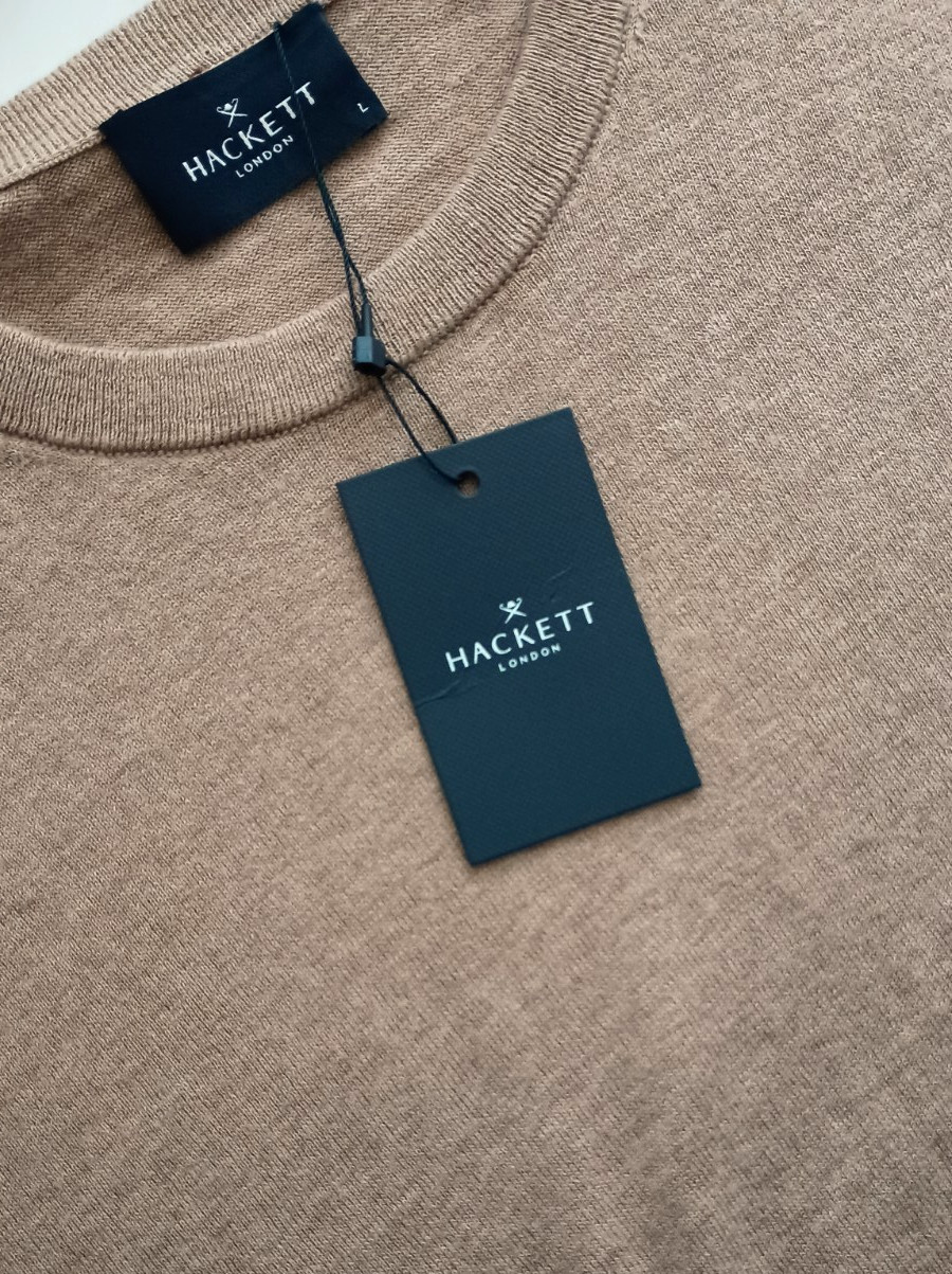 HACKETT - BNWT  Size L  44" Beige Cotton Cashmere Crew Neck Mens Jumper RRP £155 image 7