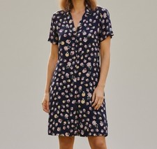 NEW Lucky Brand Navy Floral Button-Front Shirt Dress Pockets Size MEDIUM