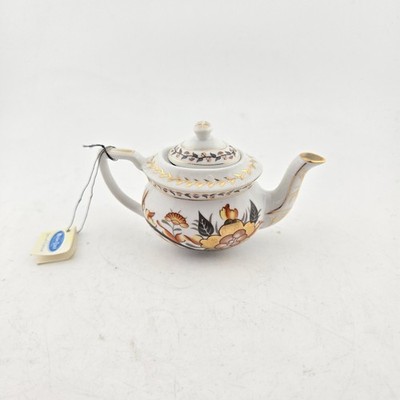 Miniatur Porzellan Teekanne - Orange & Gold Blumenmuster, Sonderedition Vintage 