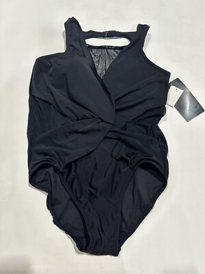 #ad Women#x27;s Mesh Inset One Piece Swimsuit by Aqua Green Black 18W NWT $5.00