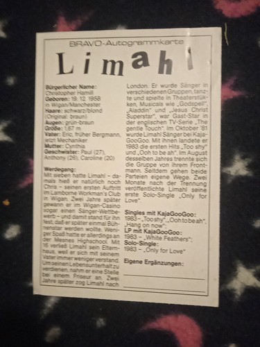 Limahl, Kajagoogoo, Starcard From German Magazines Bravo - Picture 2 of 2