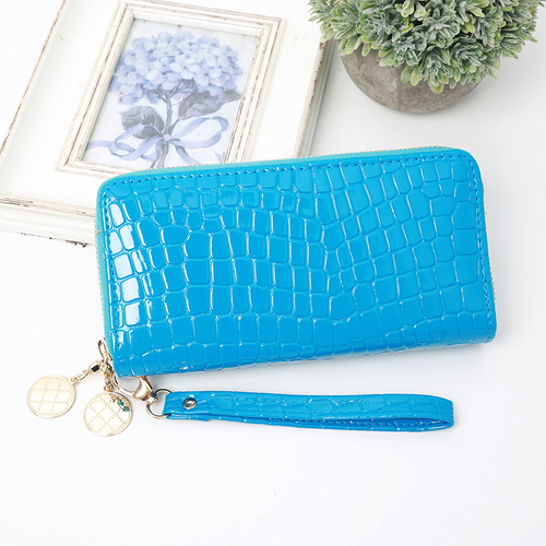 Women's Long Double Zipper Phone Wallet Large Capacity Patent Leather Handbag - Picture 19 of 21