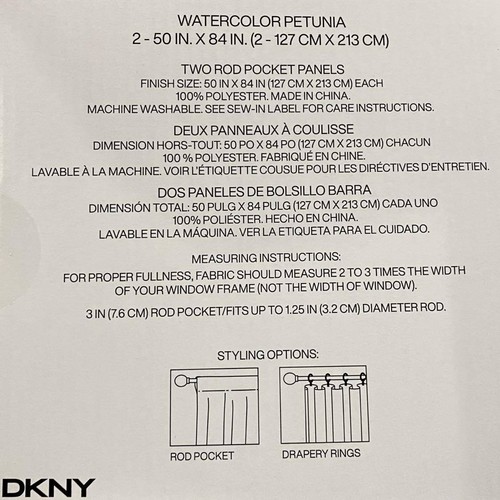 DKNY 50 x 84 Watercolor Petunia Rod Pocket Curtains Flowers Floral Yellow White - Picture 5 of 5