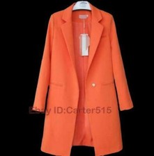 Womens Business One Button Lapel Slim Jacket Blazer Casual Mid Long Coats NEW