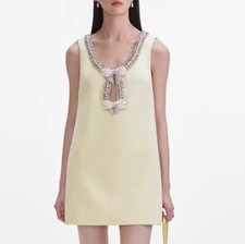 Womens Self-Portrait Yellow Rhinestone Sleeveless A-line Mini Dress