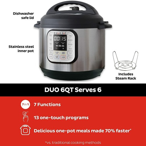 Instant Pot Duo 7 in 1 Electric Pressure Slow Rice Cooker Black 6QT NIB NEW - Picture 2 of 9