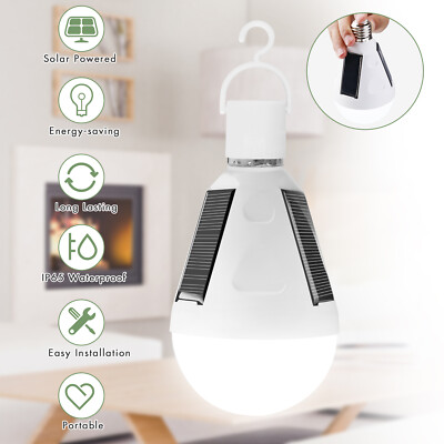 E12 to E26/E27 Base Lamp Solar Panel Powered LED 12W Lights Bulb Camping Outdoor