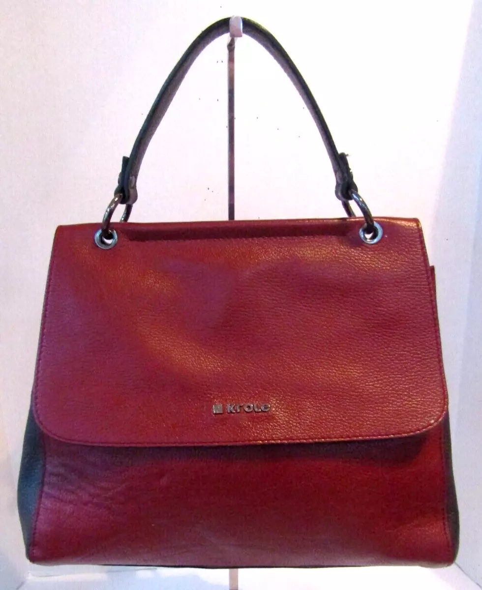 Krole Purse Womens Red Black Handbag Italian Leather Large Made In
