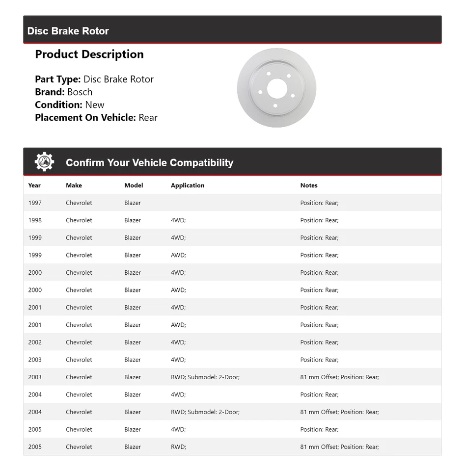 Rotor de freno de disco trasero QuietCast Bosch 1997-2005 1998 1999 Foto 2 de 4