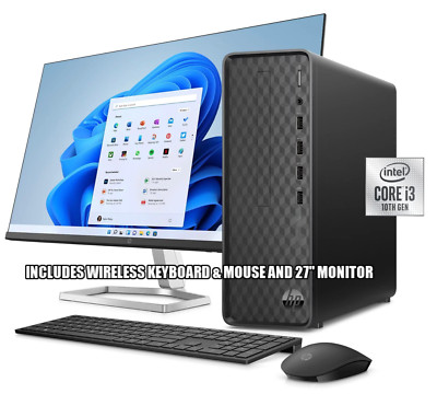 New HP S01 Slim Desktop PC & 27'' Monitor 10th Gen Core i3 3.7GHz 8GB 256GB SSD