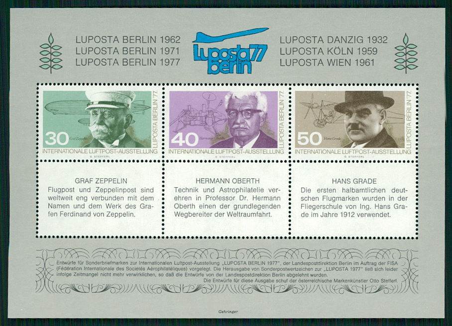 GERMANY S/S 1977 LUPOSTA AVIATION ZEPPELIN OBERTH GRADE DRAFTS! ENGROS 10x m5445