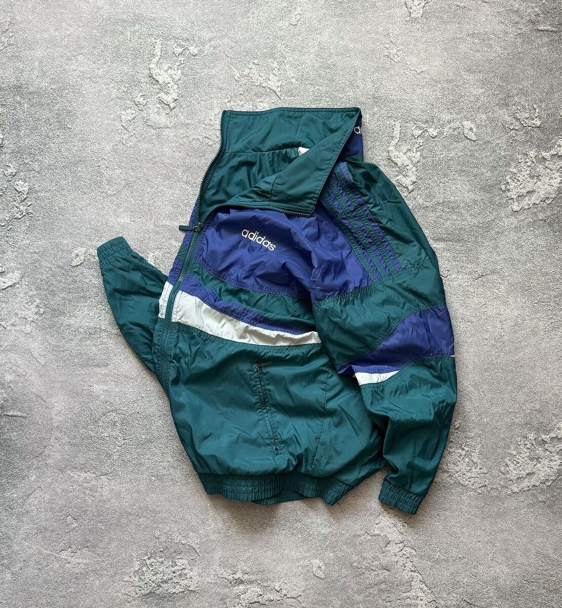 Adidas L Vintage Zip Nylon Track Jacket Olympic Stripes Adidas L Vintage Zip Nylon Track Jacket Olympic Stripes