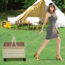 55l Foldable Cart Green Large Capacity Container Outdoor Storage Box With 4Wheel