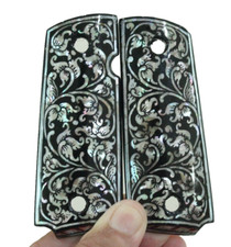 COLT 1911 DEFENDER OFFICER COMPACT GRIPS KIMBER PEARL FLOWER ART BLACK NICE GIFT